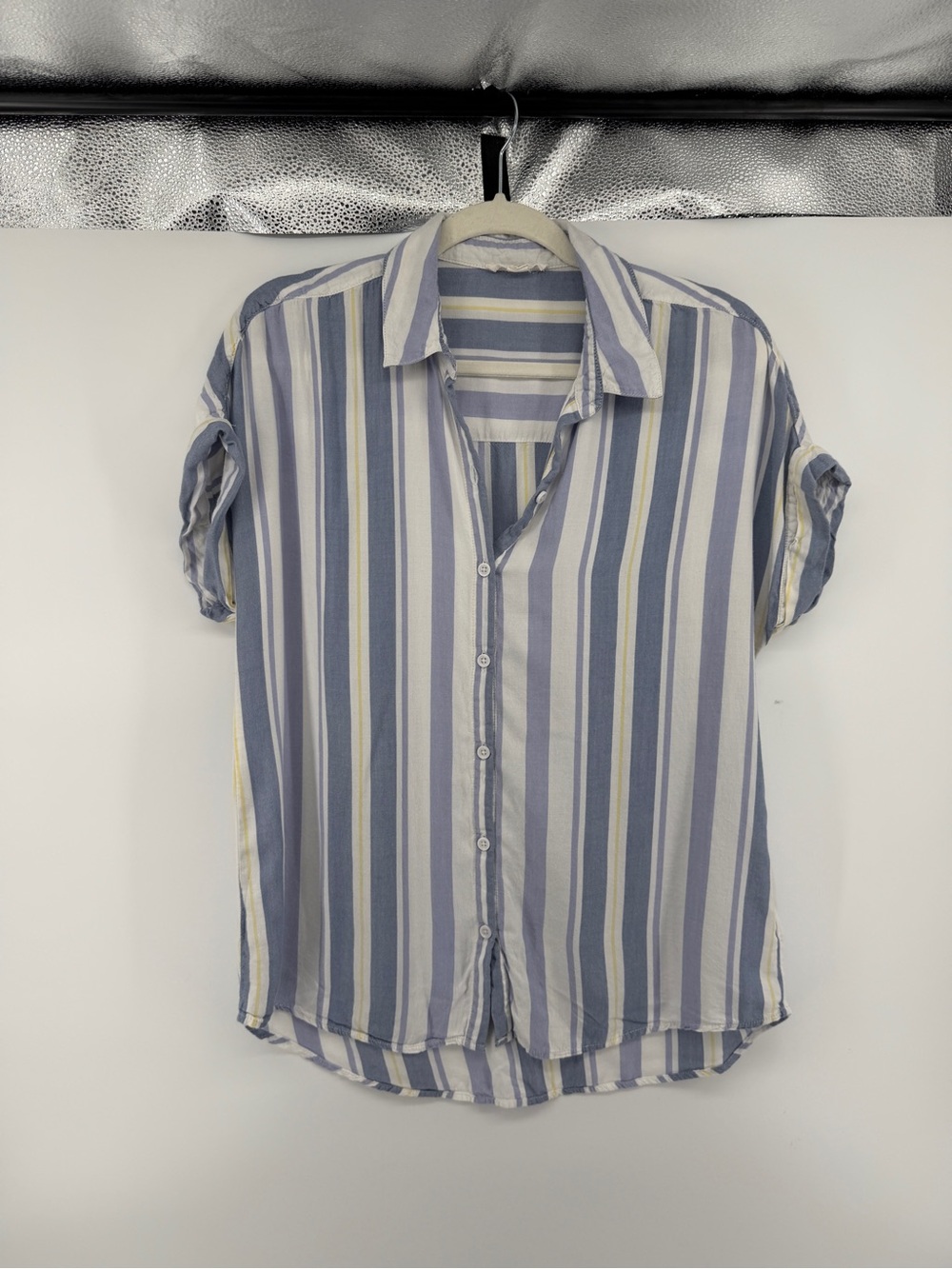 Cottagecore Beach Coastal ResortWear Striped S/S Cuffed Camp Shirt Top SzM